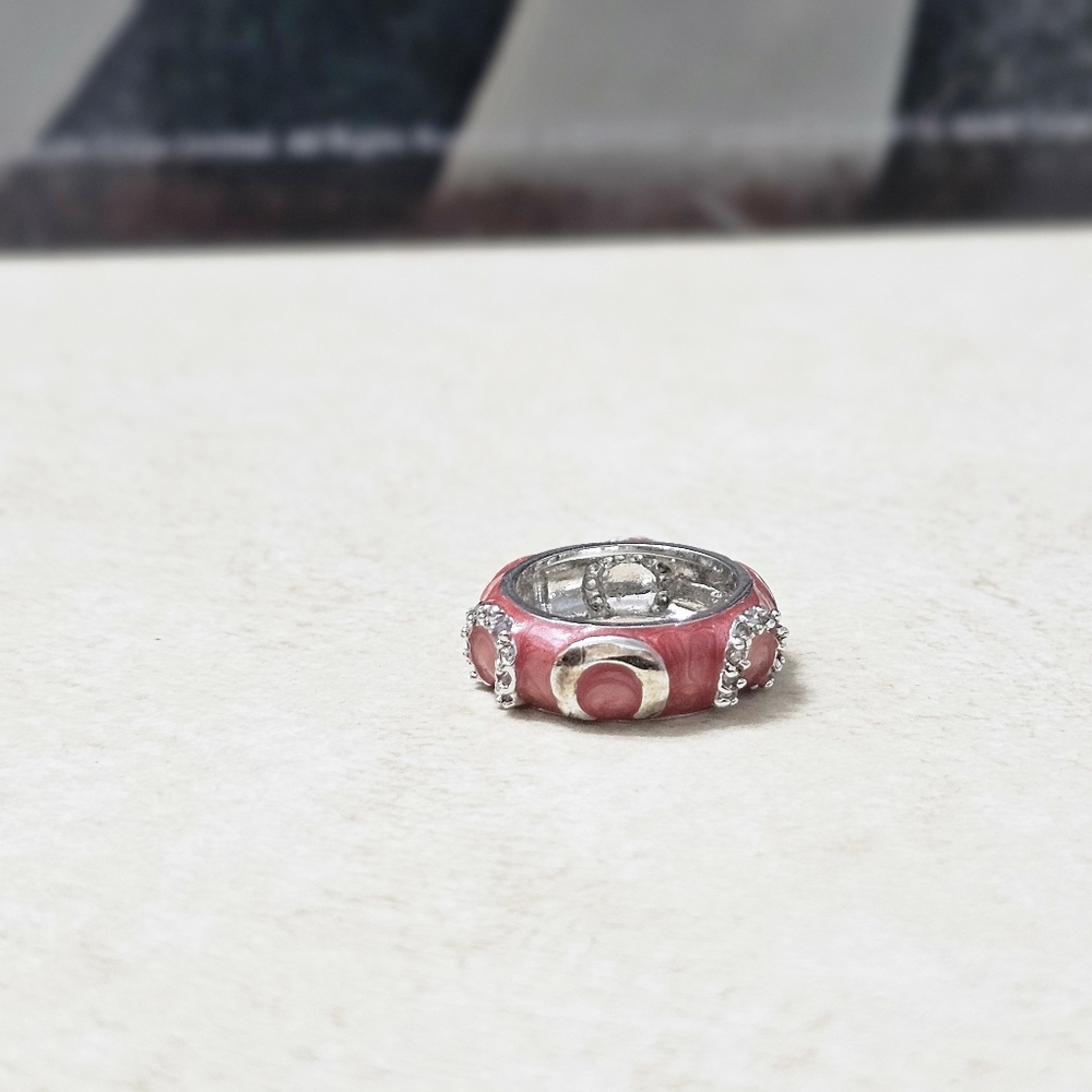 Rhodium Plated Silver & Coral Fashion Ring- NWOT - Picture 5 of 6